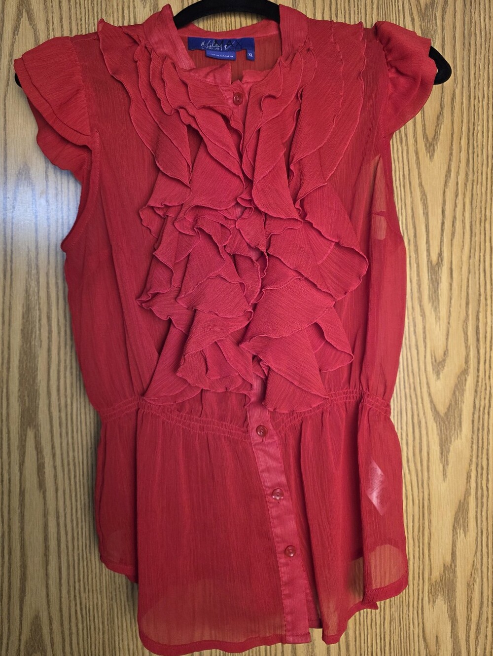 Miley Cyrus Red Ruffled Cap-Sleeve Blouse